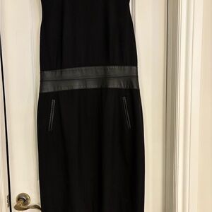 Lafayette 148 New York Black Midi Dress with Leather Details